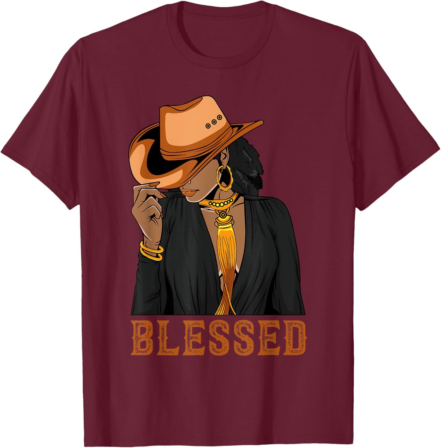 Western Country Black Cowgirl Black Woman Christian Blessed T-Shirt - T-Shirt | Maroon