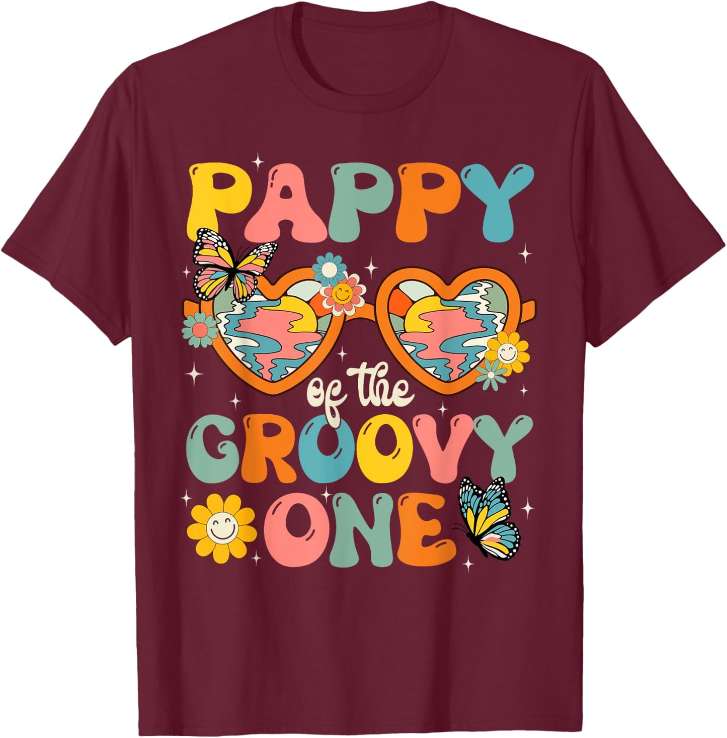 Pappy of the Groovy One Glasses Birthday Party T-Shirt - T-Shirt | Maroon