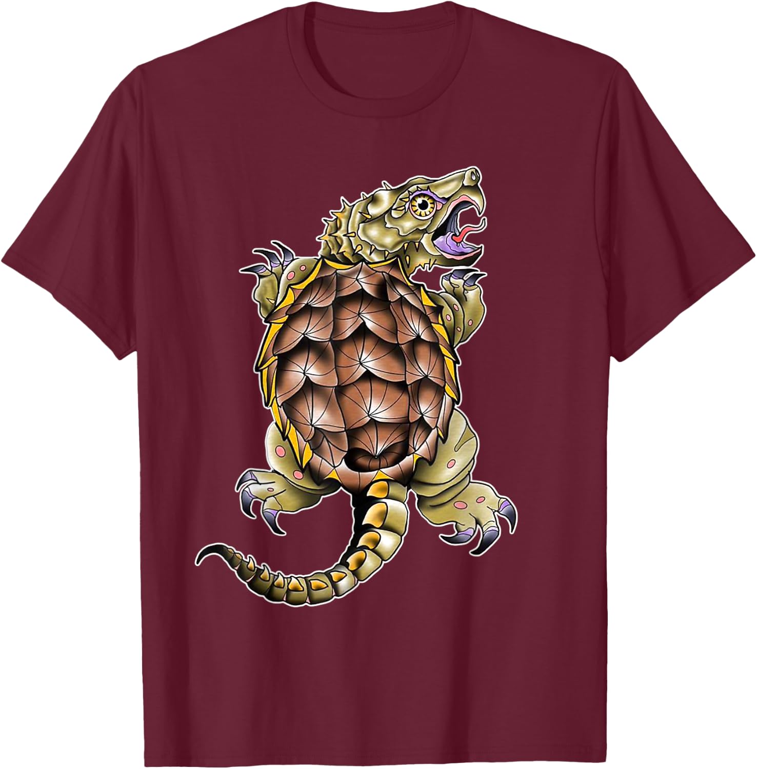 Alligator Snapping Turtle Neo-Traditional Tattoo Flash T-Shirt - T-Shirt | Maroon