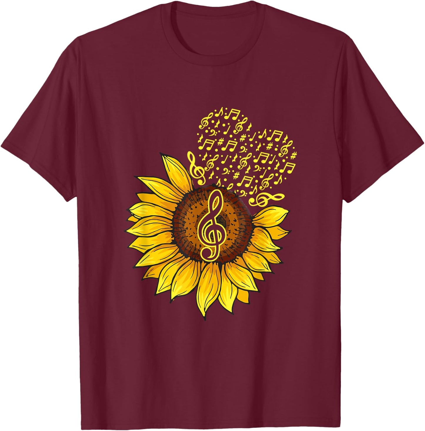 Musician Sunflower Heart Music Note Music Lovers Musical T-Shirt - T-Shirt | Maroon