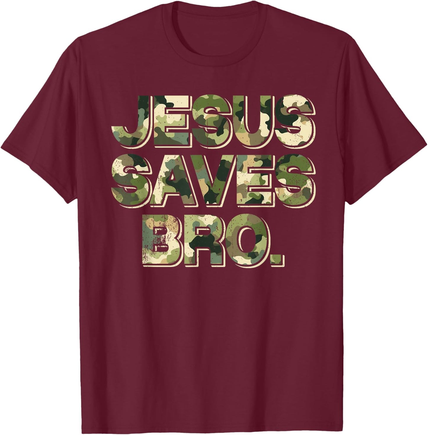 Vintage Camo Jesus Saves Bro T Shirt Christian Religion T-Shirt - T-Shirt | Maroon