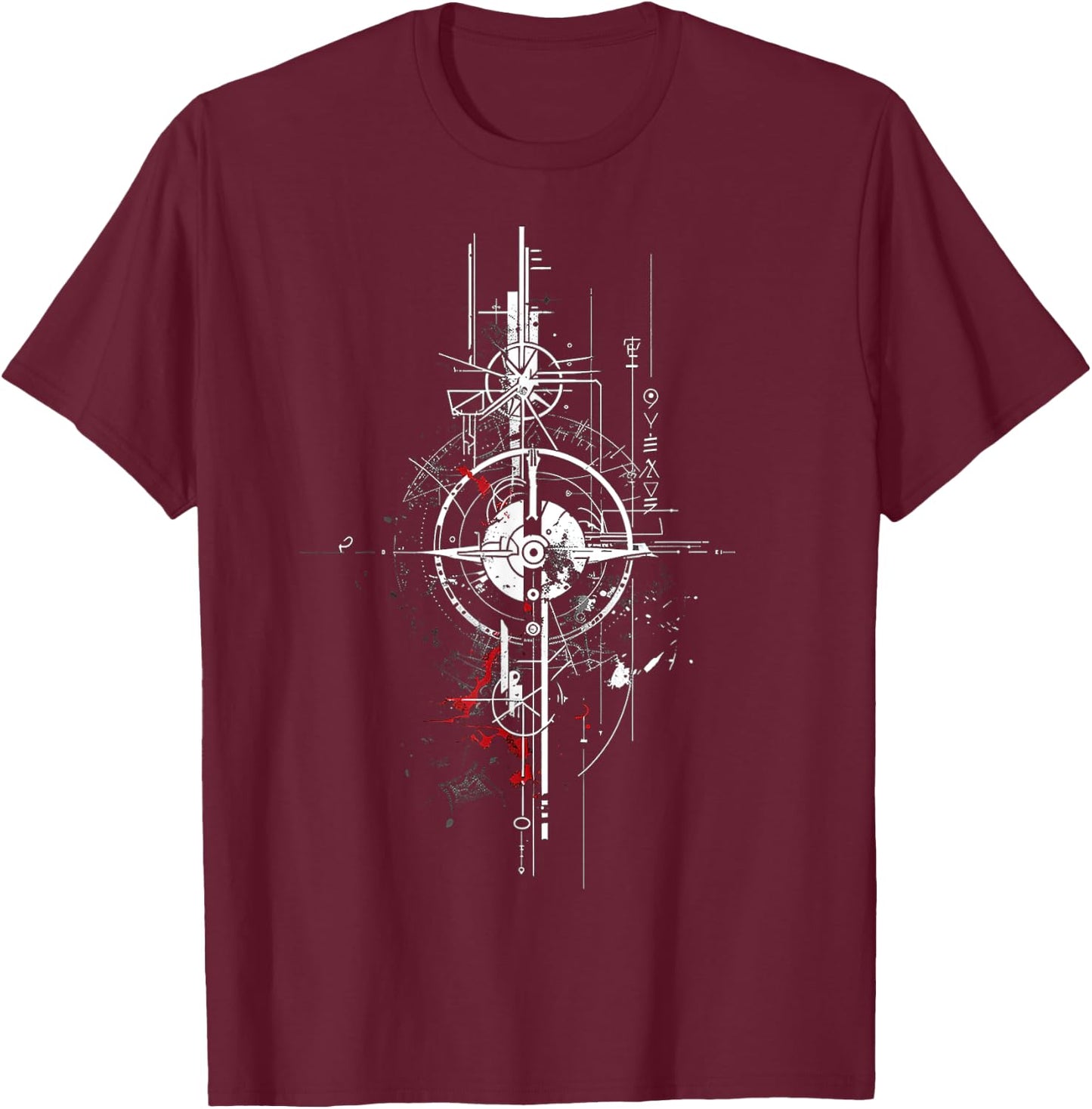 Geometric Drawing Motif Illustration Art Geometric T-Shirt - T-Shirt | Maroon