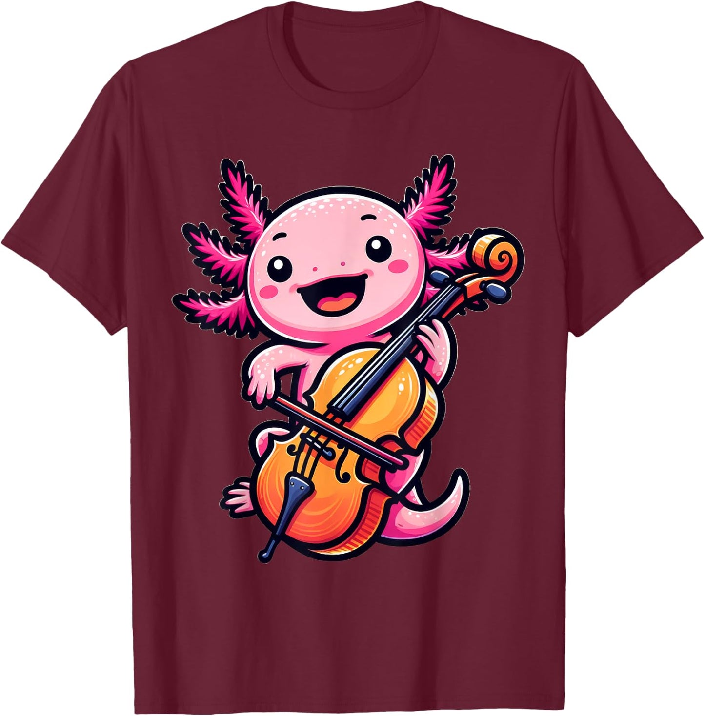 Axolotl Playing Cello Axolotls Musician Music T-Shirt - T-Shirt | Maroon
