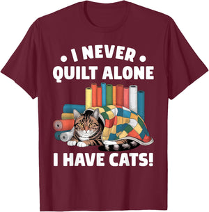 Funny Quilting Art Women Cat Quilt Sewing Quilter T-Shirt - T-Shirt | Maroon