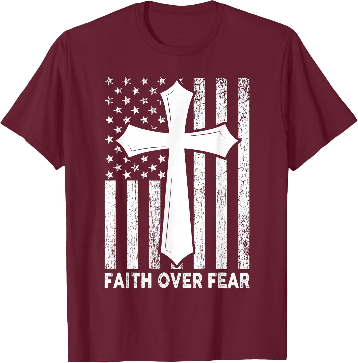 Faith Over Fear Cool Christian Flag Cross Women Kids T-Shirt - T-Shirt | Maroon
