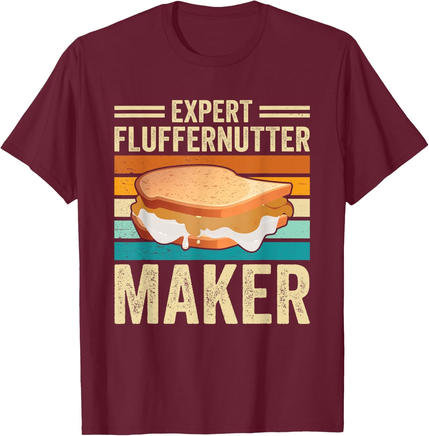 Peanut Butter Sandwich Design Retro Creamy Fluffernutter T-Shirt - T-Shirt | Maroon