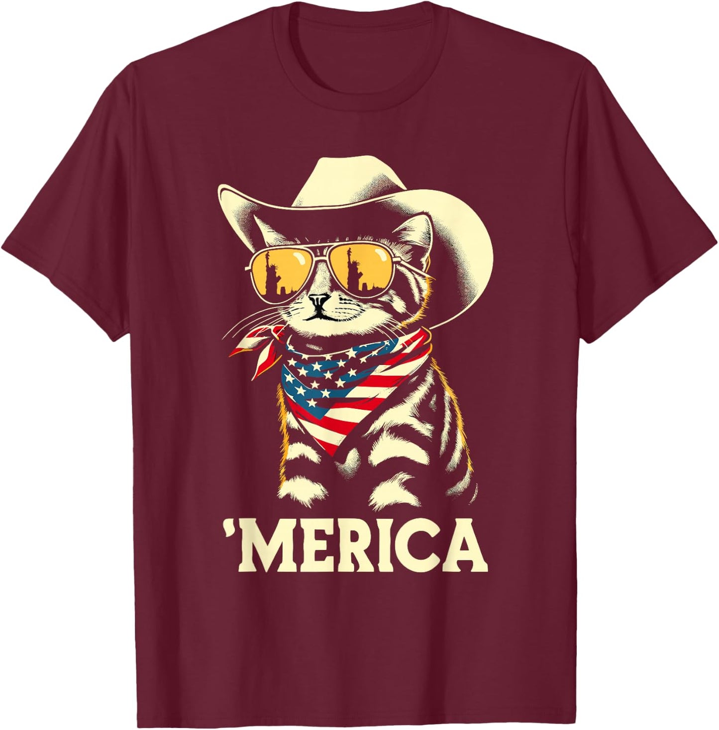 USA 'Merica Cat 4th of July Men Women Kids Funny Patriotic T-Shirt - T-Shirt | Maroon