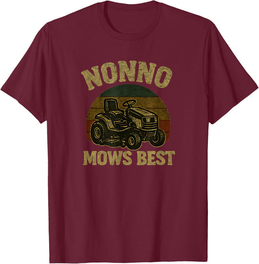 Nonno Mows Best Funny Retro Lawn Mowing T-Shirt - T-Shirt | Maroon