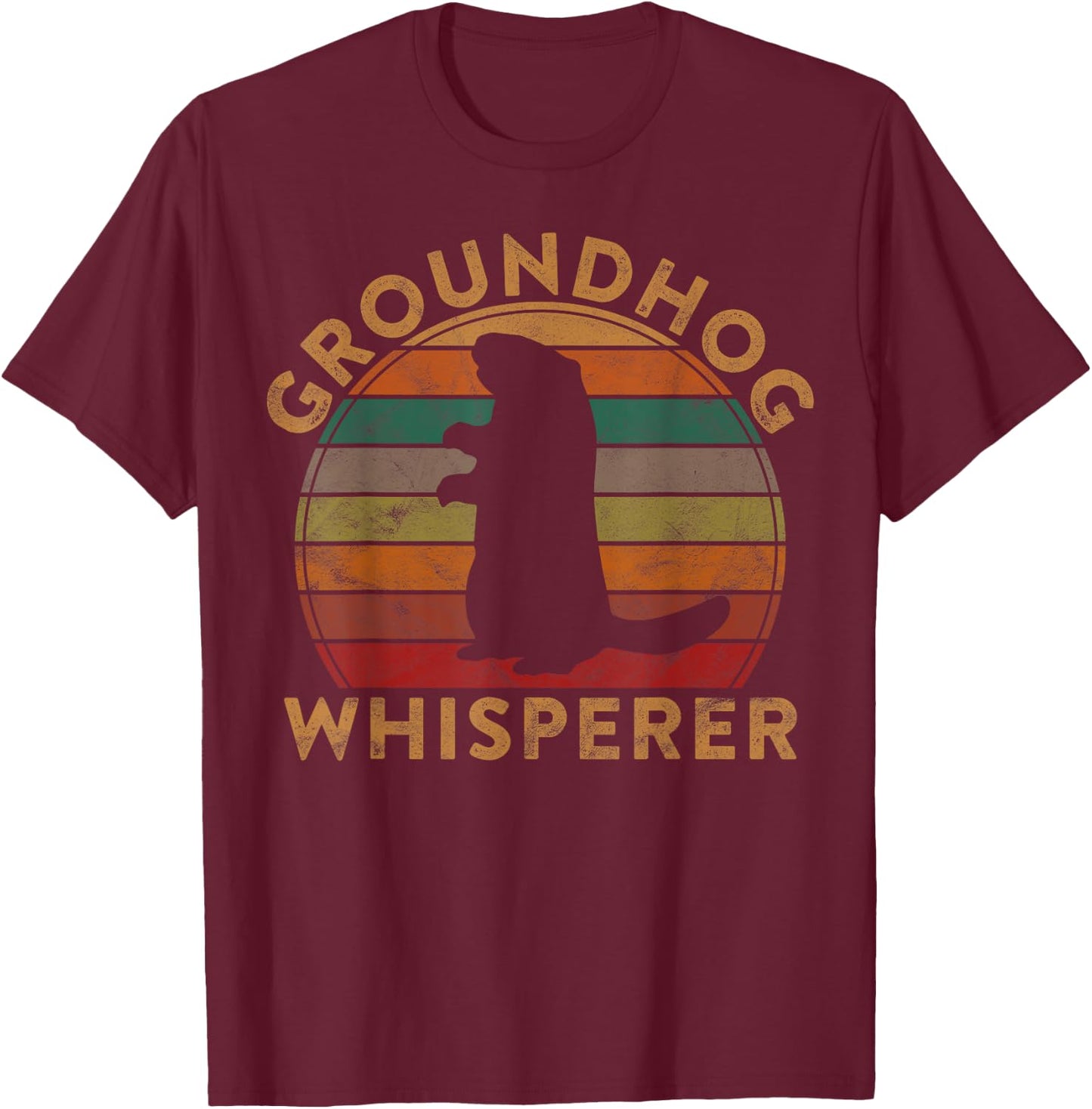 Vintage Groundhog Whisperer Silhouette Gift Ground Hog Day T-Shirt - T-Shirt | Maroon
