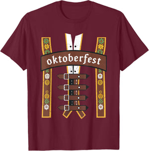 Oktoberfest Bavarian Munich Beer Lederhosen Suspenders T-Shirt - T-Shirt | Maroon
