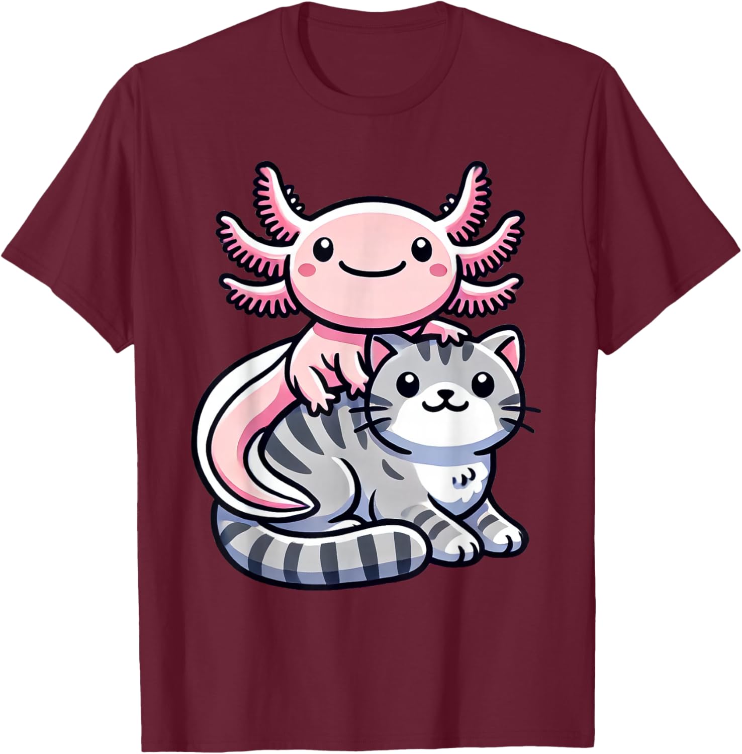 Anime Kawaii Axolotl Cat Kitten T-Shirt - T-Shirt | Maroon