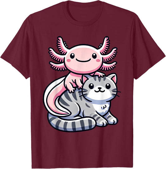 Anime Kawaii Axolotl Cat Kitten T-Shirt - T-Shirt | Maroon