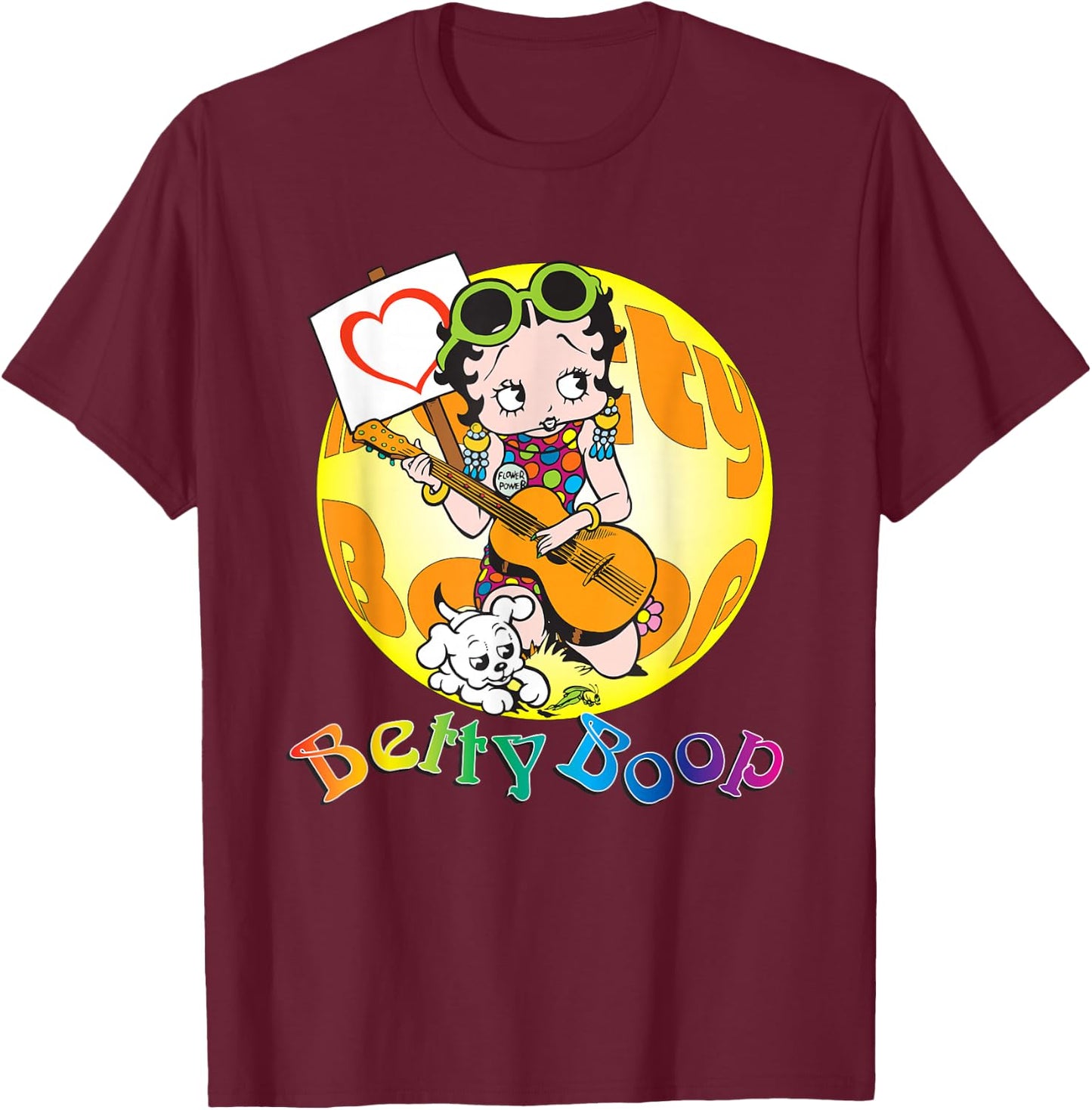 Betty Boop Groovy Guitar 70s T-Shirt - T-Shirt | Maroon