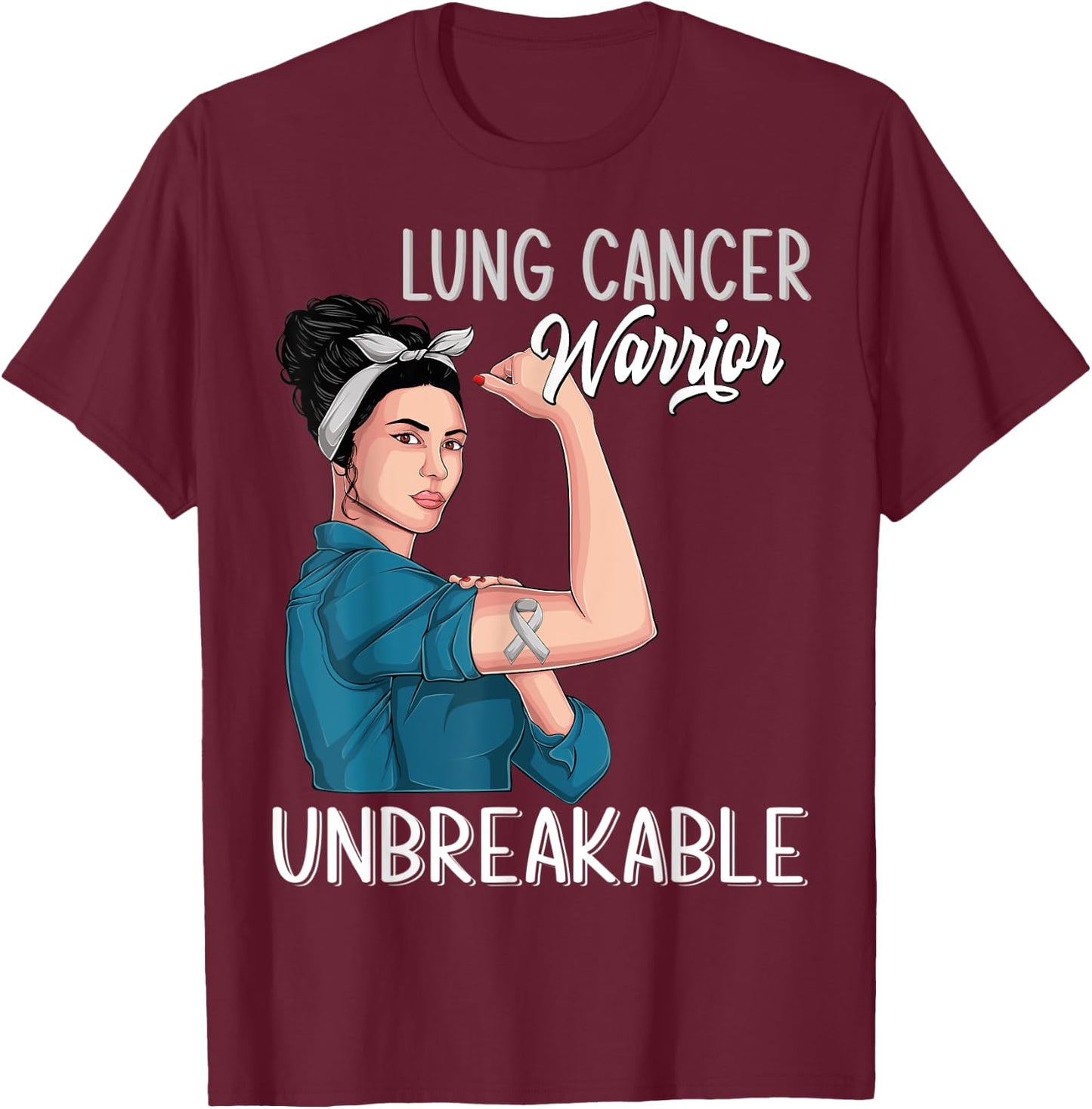 Lung Cancer Awareness Warrior Unbreakable Support T-Shirt - T-Shirt | Maroon