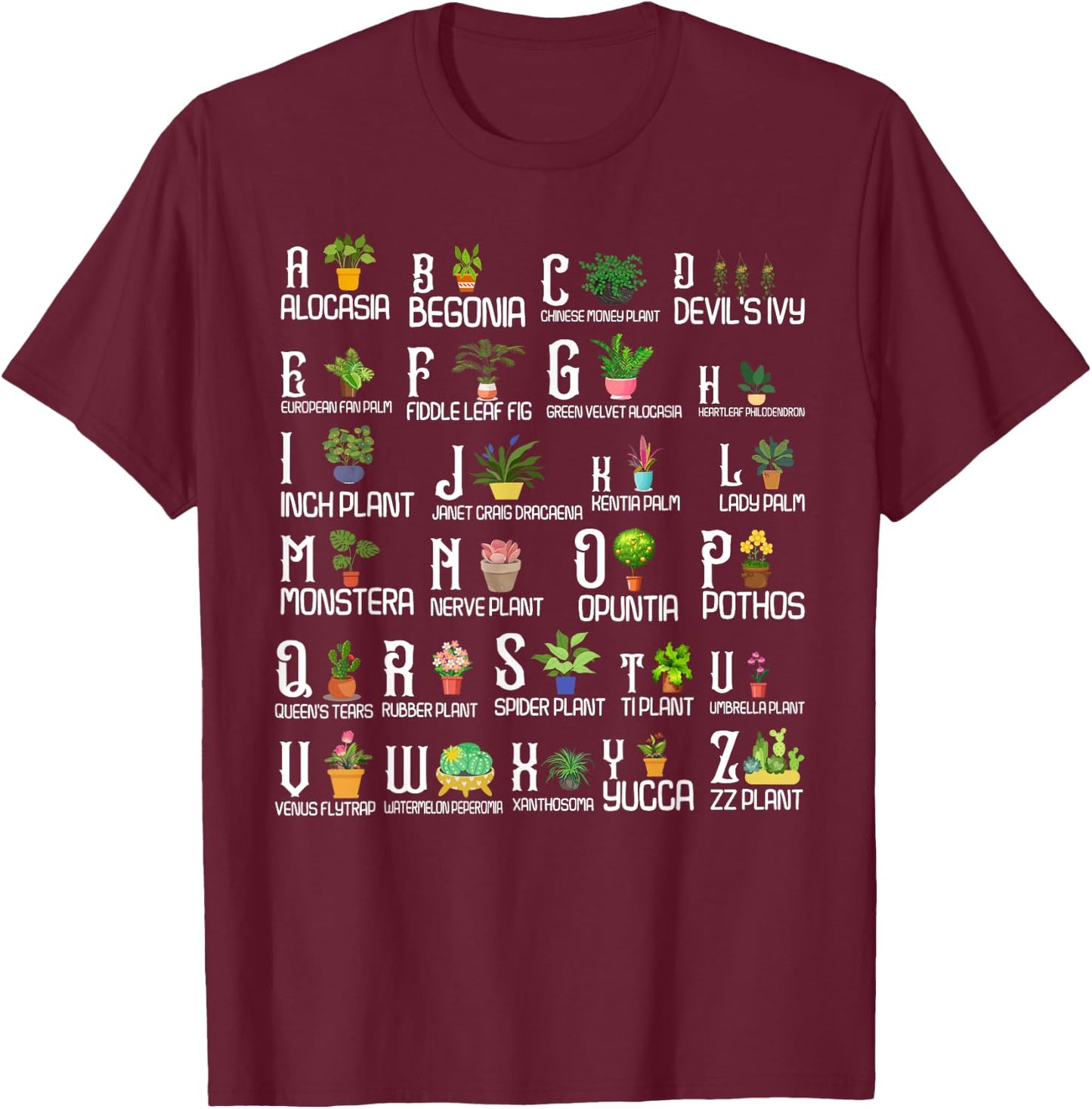 Plant Alphabet ABC Back To School Teacher Educational T-Shirt - T-Shirt | Maroon