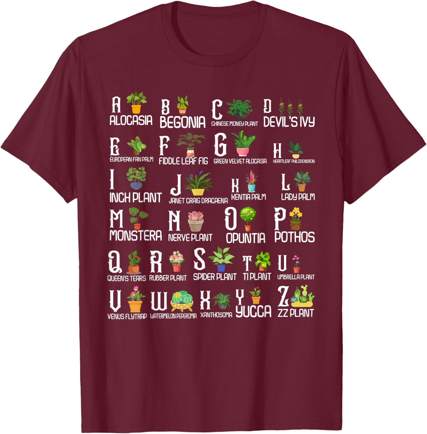 Plant Alphabet ABC Back To School Teacher Educational T-Shirt - T-Shirt | Maroon