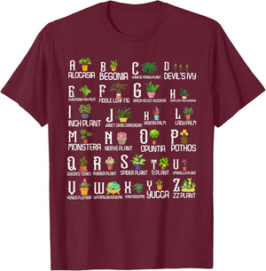 Plant Alphabet ABC Back To School Teacher Educational T-Shirt - T-Shirt | Maroon