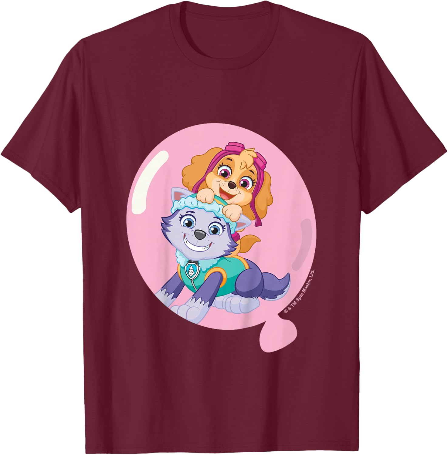 PAW Patrol Skye & Everest Cute Balloon Portrait T-Shirt - T-Shirt | Maroon