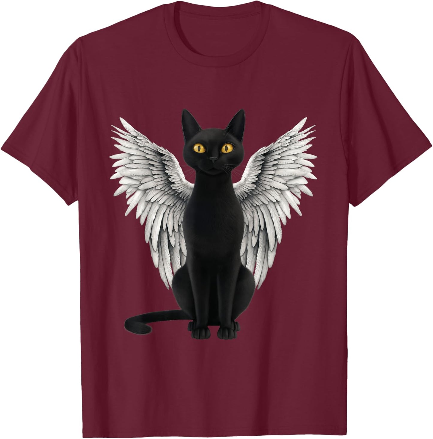 Black Cat Angel Wings T-Shirt - T-Shirt | Maroon