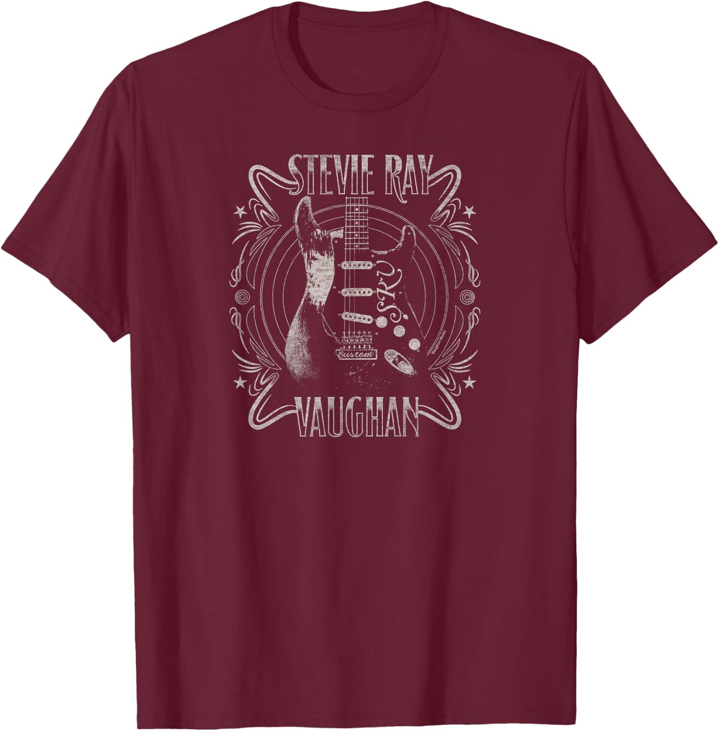Stevie Ray Vaughan - Blues Rock Music Guitar T-Shirt - T-Shirt | Maroon