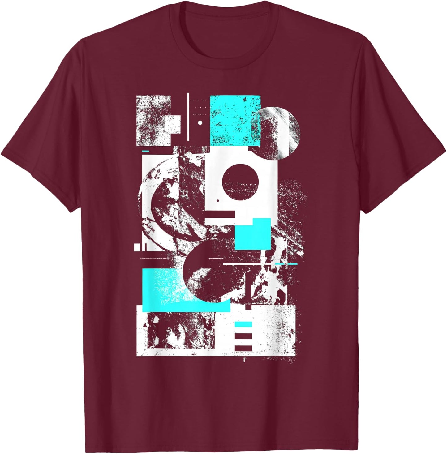 Minimalist Brutalist Geometric Gray Abstract Matrix Graphic T-Shirt - T-Shirt | Maroon