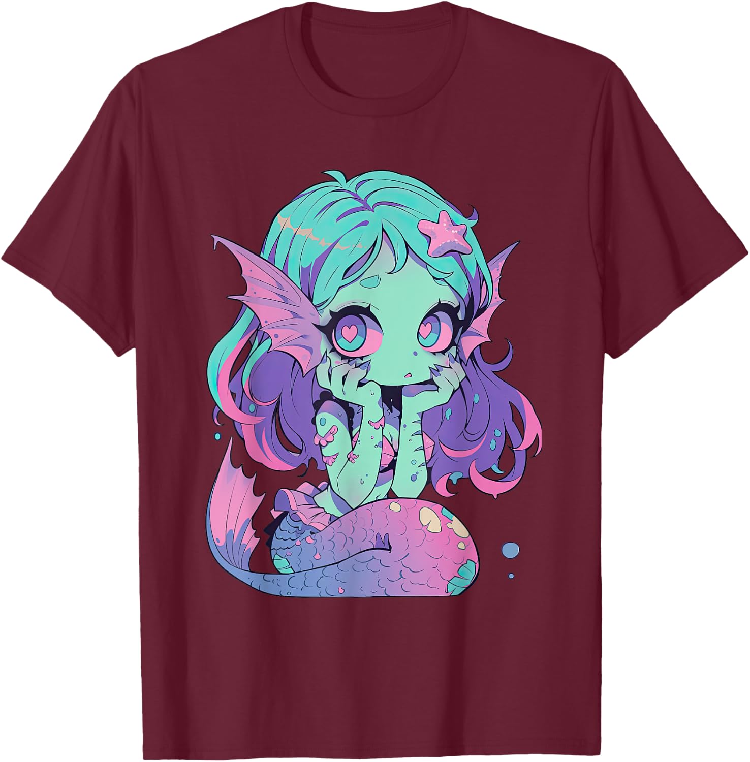 Kawaii Pastel Goth Creepy Cute Witchy Zombie Mermaid T-Shirt - T-Shirt | Maroon