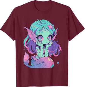 Kawaii Pastel Goth Creepy Cute Witchy Zombie Mermaid T-Shirt - T-Shirt | Maroon
