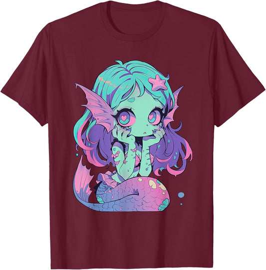 Kawaii Pastel Goth Creepy Cute Witchy Zombie Mermaid T-Shirt - T-Shirt | Maroon