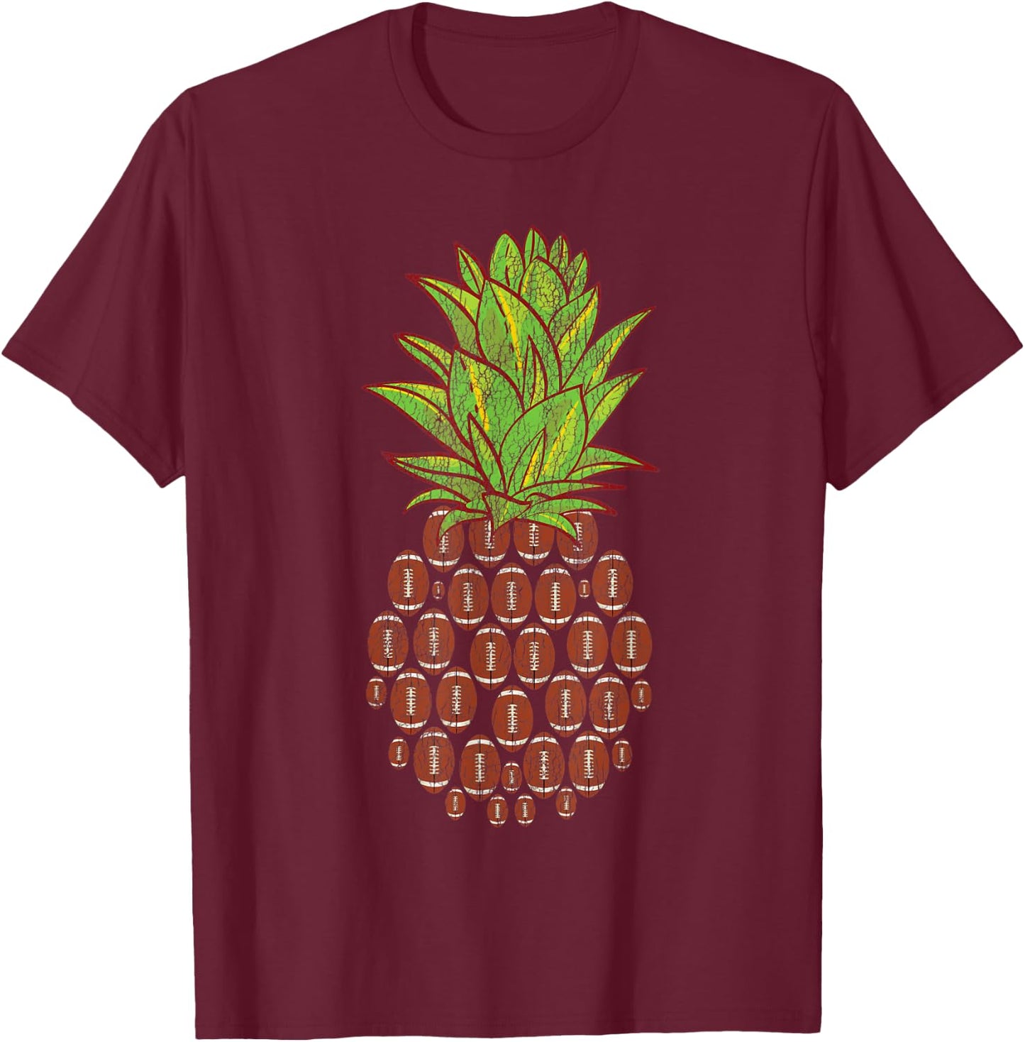 Funny Pineapple Distressed Design Football Sports T-Shirt - T-Shirt | Maroon
