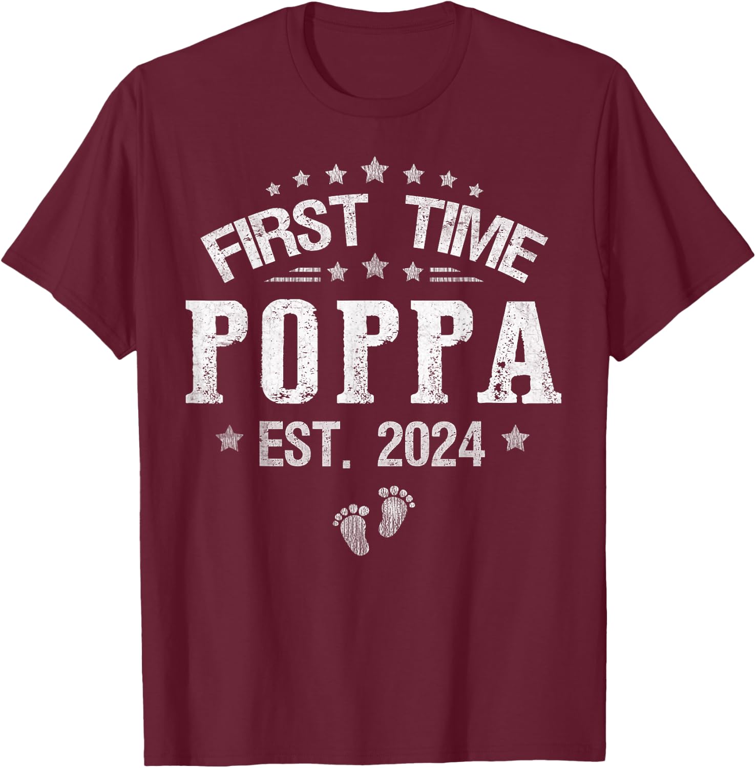 First time Poppa est.2024 Father's Day Promoted To Poppa T-Shirt - T-Shirt | Maroon