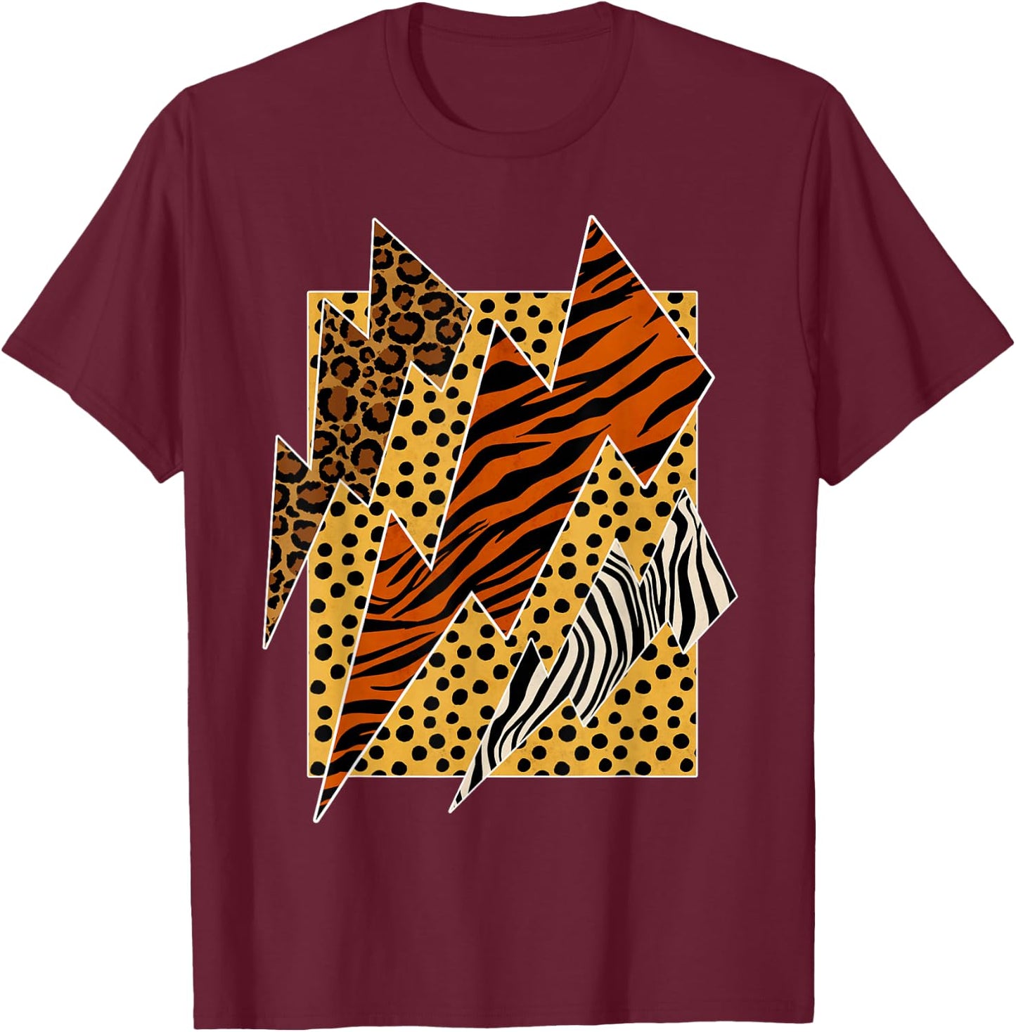 Leopard Tiger Cheetah Zebra Lightning Animal Print Shirt T-Shirt - T-Shirt | Maroon