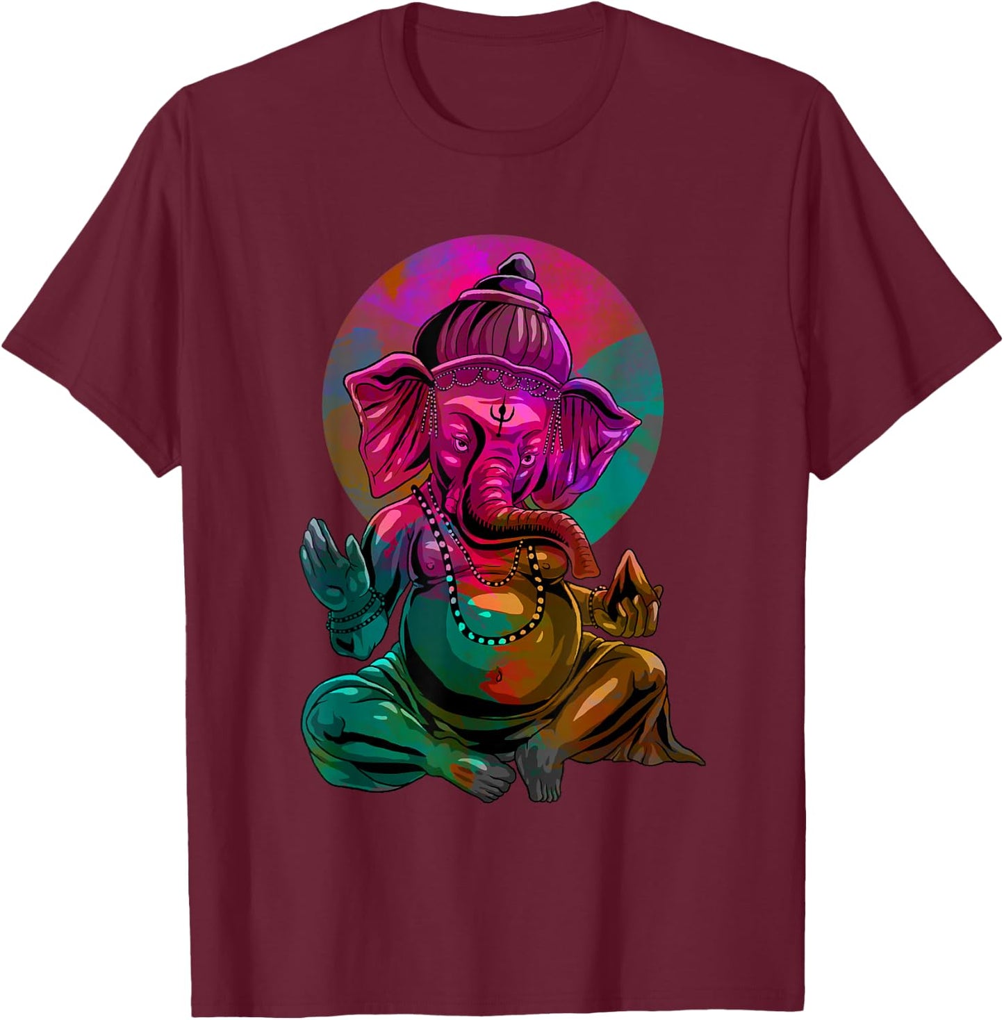 Psychedelic Ganesha Elephant - Spiritual Hindu Art T-Shirt - T-Shirt | Maroon
