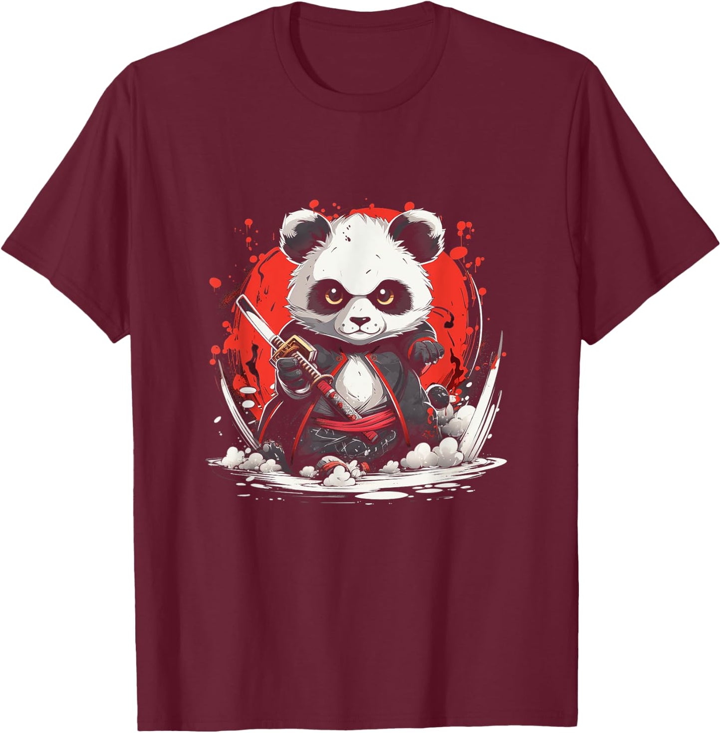 Japanese Art Panda Ninja Anime Style Japan Samurai Panda T-Shirt - T-Shirt | Maroon