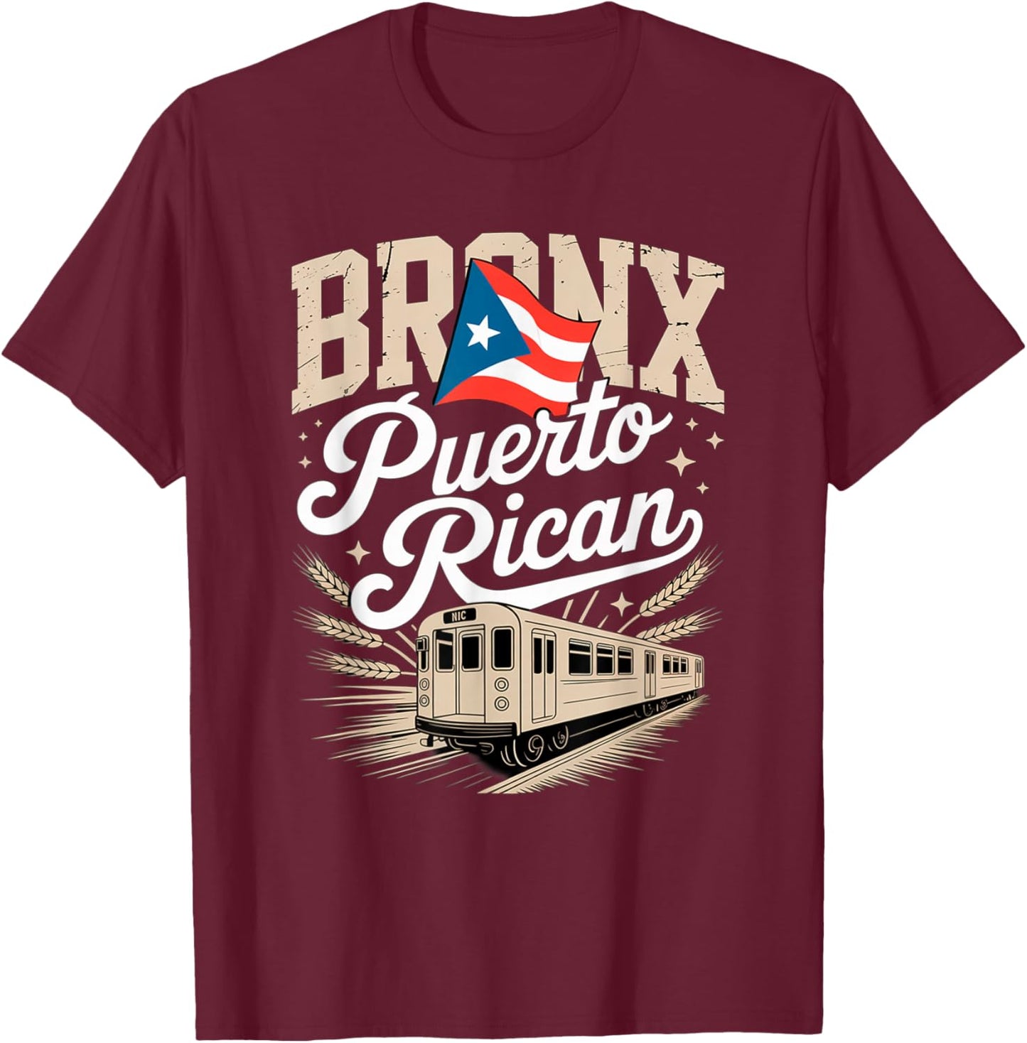 Bronx Puerto Rican Heritage Subway Train Vintage Urban Pride T-Shirt - T-Shirt | Maroon