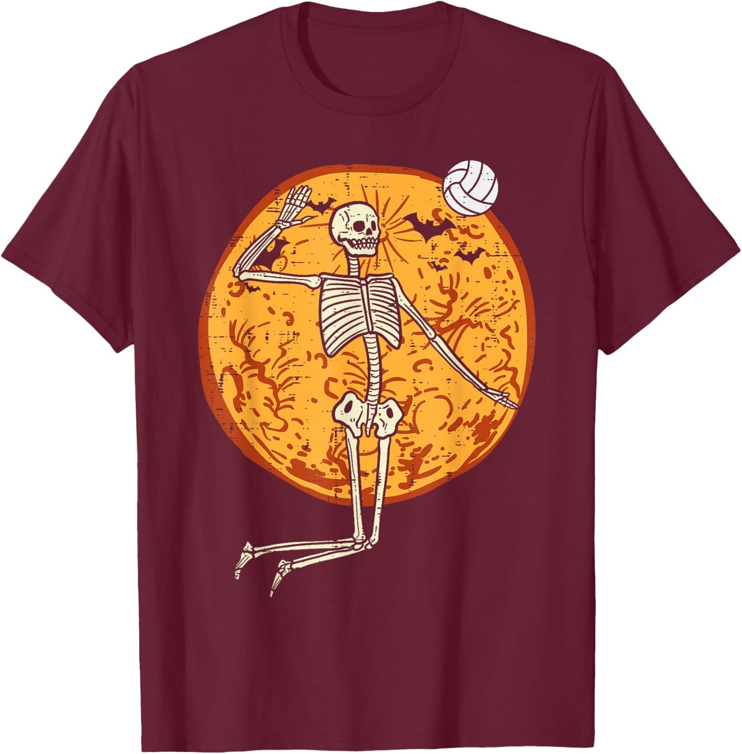 Volleyball Skeleton Full Moon Sports Halloween Girls Women T-Shirt - T-Shirt | Maroon
