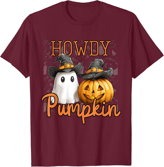 Retro Howdy Pumpkin Cowboys Funny Pumpkin Country Halloween T-Shirt - T-Shirt | Maroon