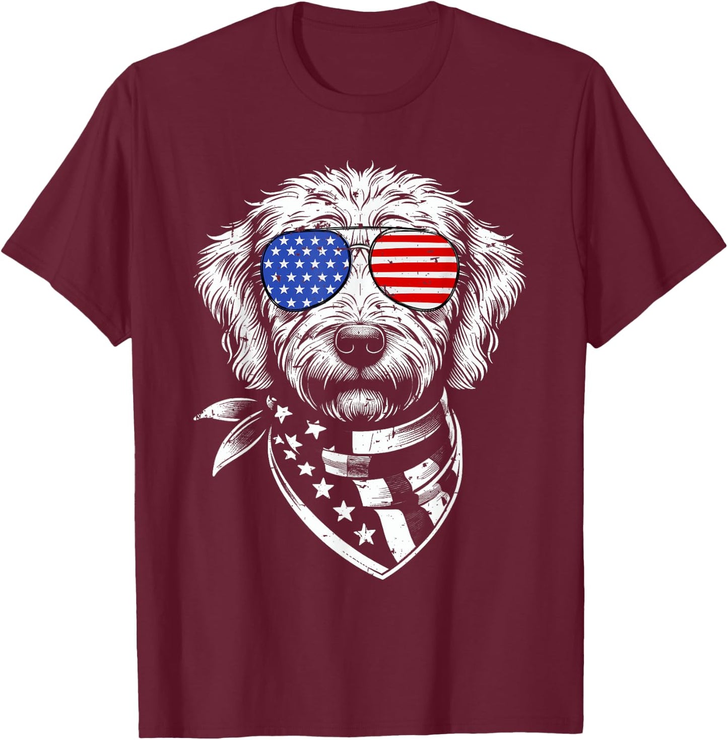 Labradoodle Dog Patriotic 4th of July American US Flag T-Shirt - T-Shirt | Maroon