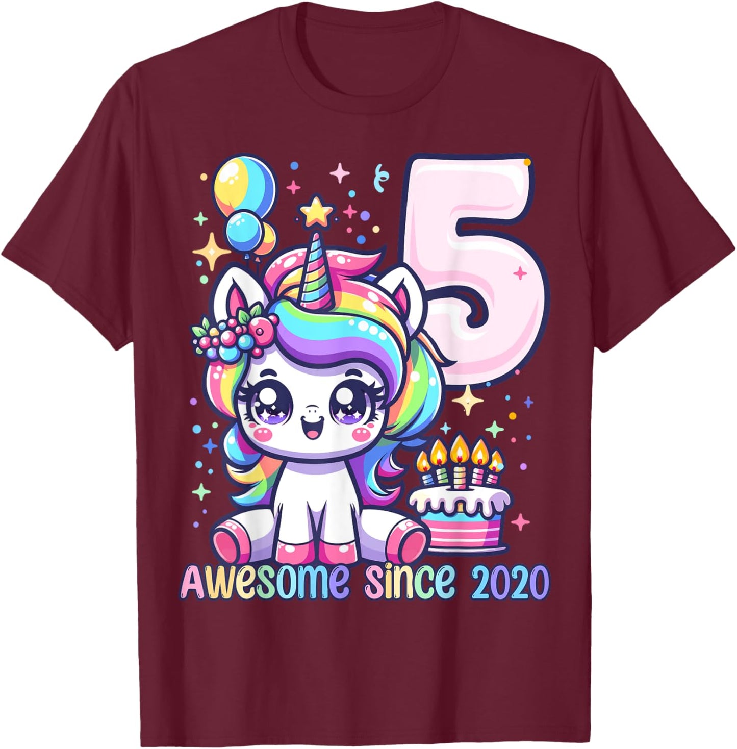 Unicorn 5th Birthday 5 Year Old Unicorn Party Girls Outfit T-Shirt - T-Shirt | Maroon