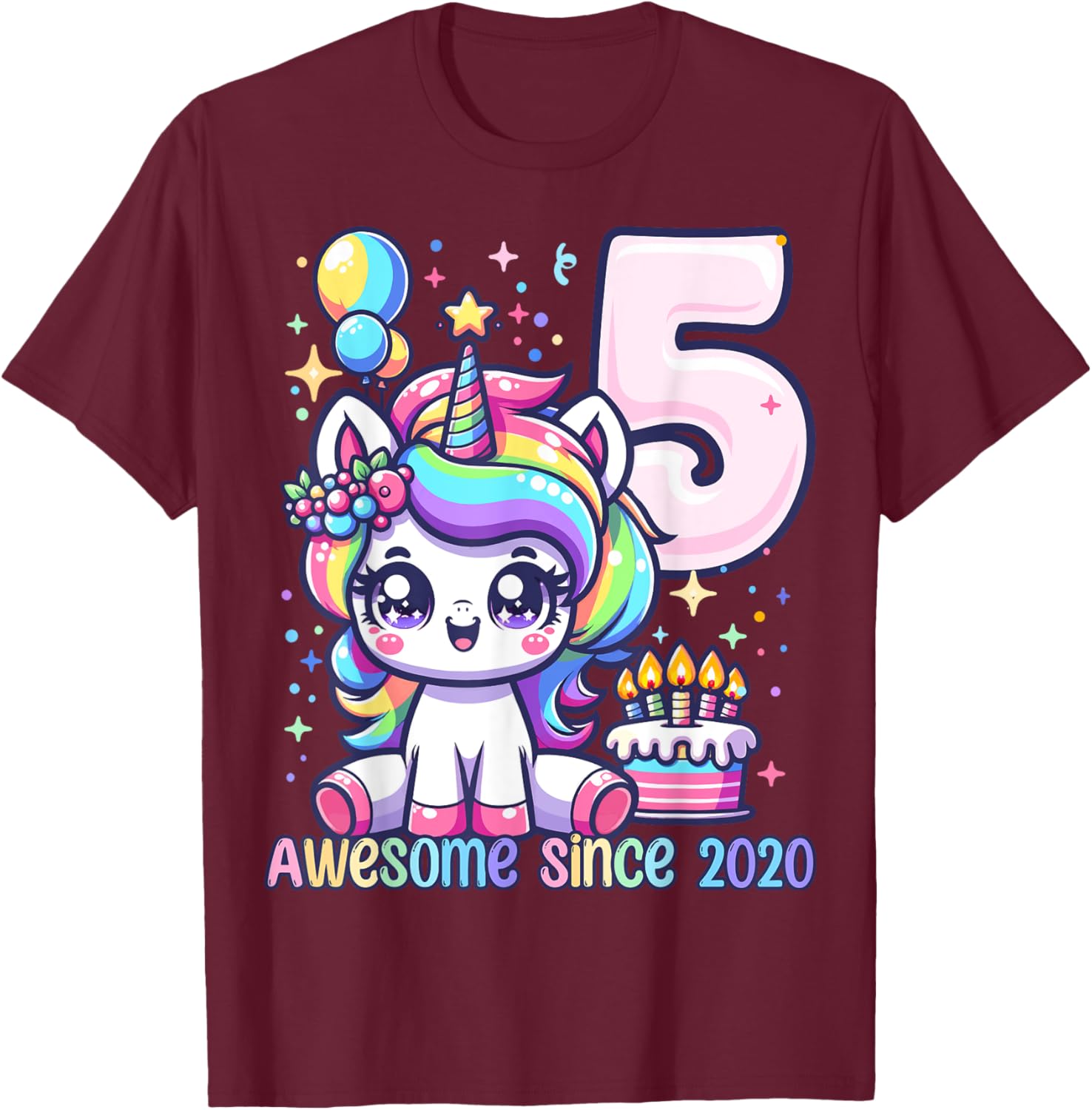 Unicorn 5th Birthday 5 Year Old Unicorn Party Girls Outfit T-Shirt - T-Shirt | Maroon