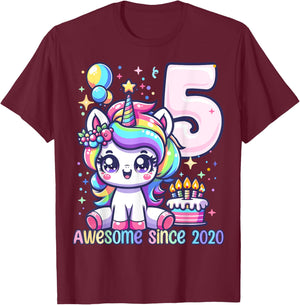 Unicorn 5th Birthday 5 Year Old Unicorn Party Girls Outfit T-Shirt - T-Shirt | Maroon