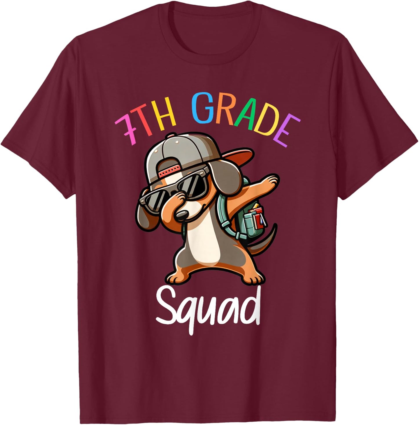7th Grade Squad Dachshund Dabbing Kids Funny Back To School T-Shirt - T-Shirt | Maroon