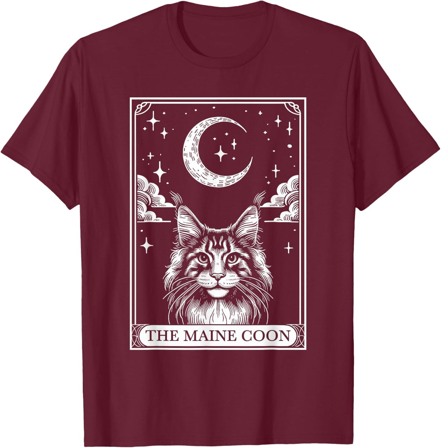 Tarot Card Vintage Crescent Moon MaineCoon Cat Mom Cat Lover Women Kids T-Shirt - T-Shirt | Maroon
