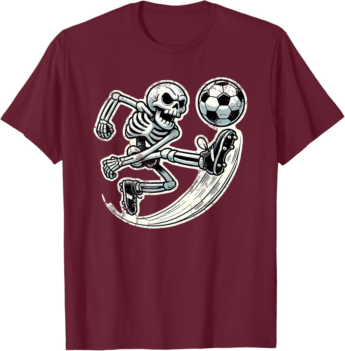 Halloween Skeleton Soccer Player Spooky Kicking Action T-Shirt - T-Shirt | Maroon