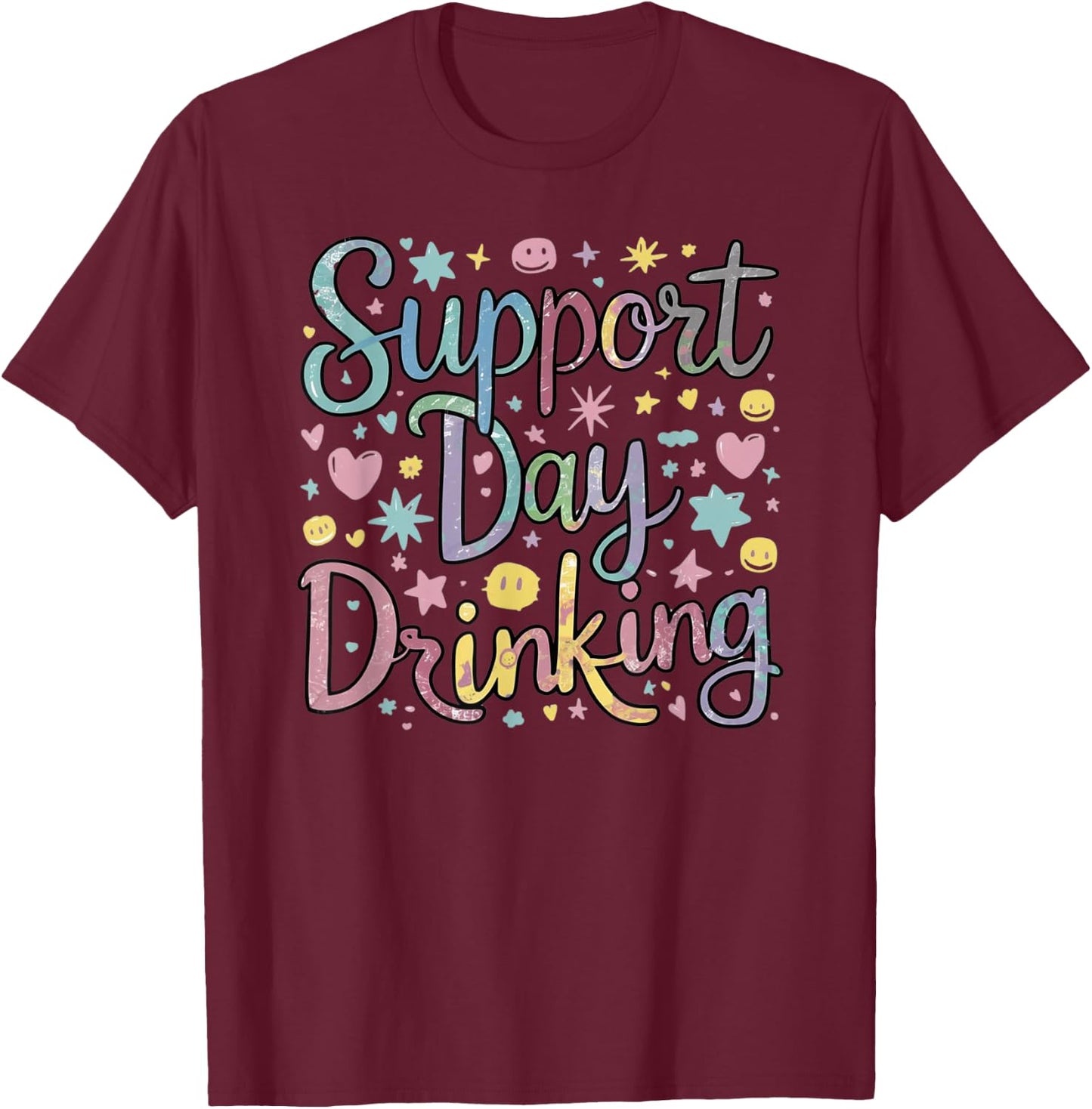 Support Day Drinking Vintage Retro Alcohol Pastel Vacation T-Shirt - T-Shirt | Maroon