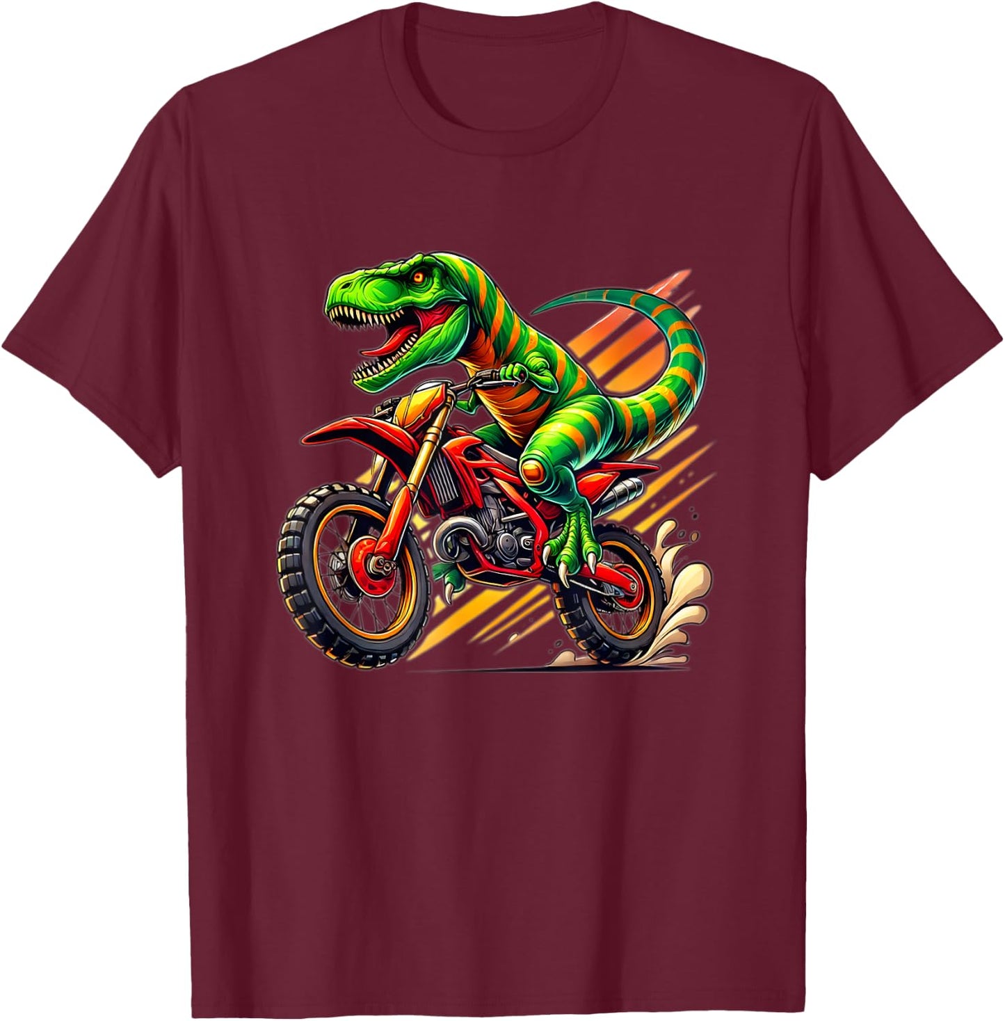 Funny Dirt Bike Boys Kids Dinosaur Motorcycle Riding T-Shirt - T-Shirt | Maroon