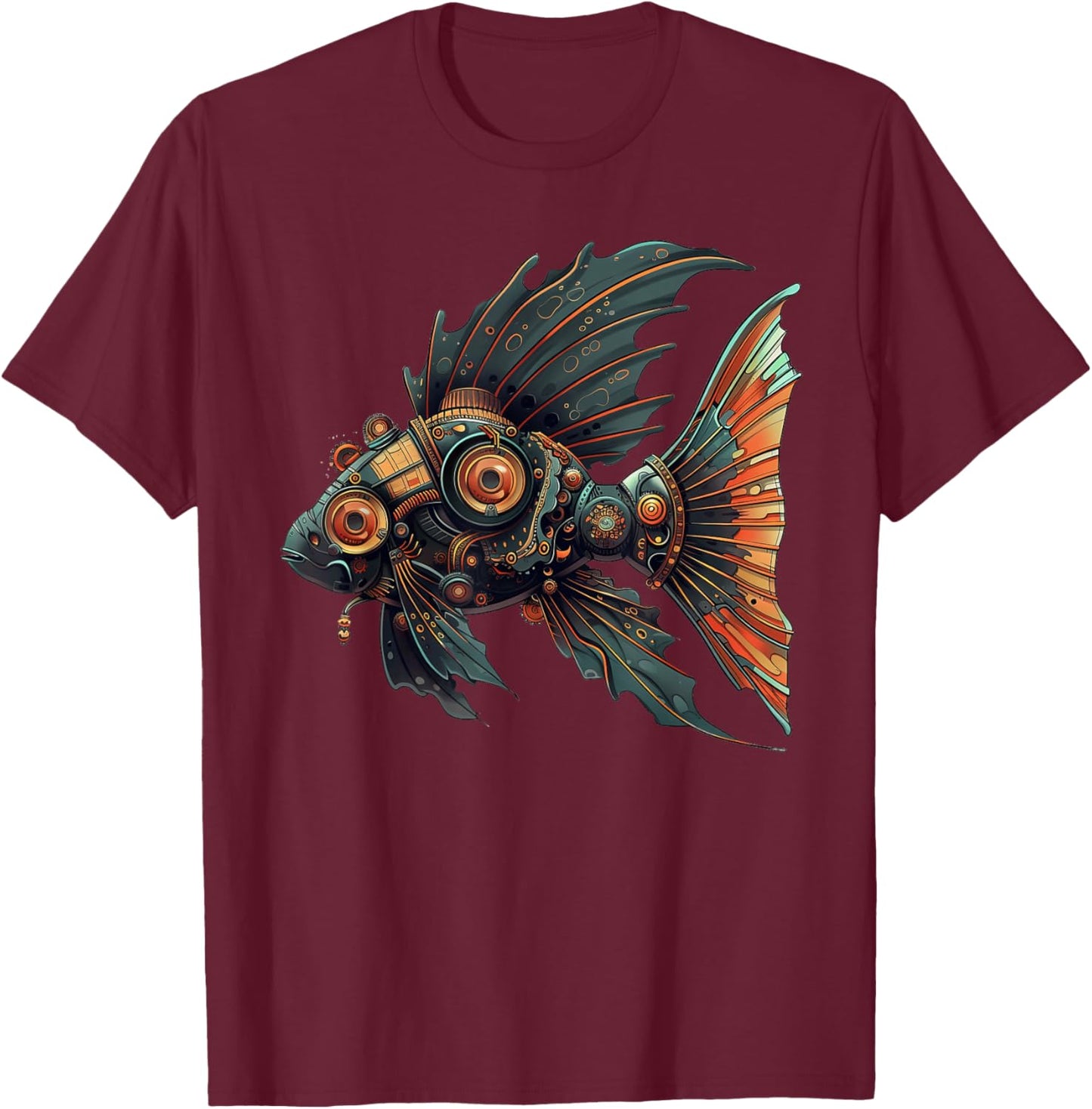 Oscar Fish Steampunk , Small, Black T-Shirt - T-Shirt | Maroon