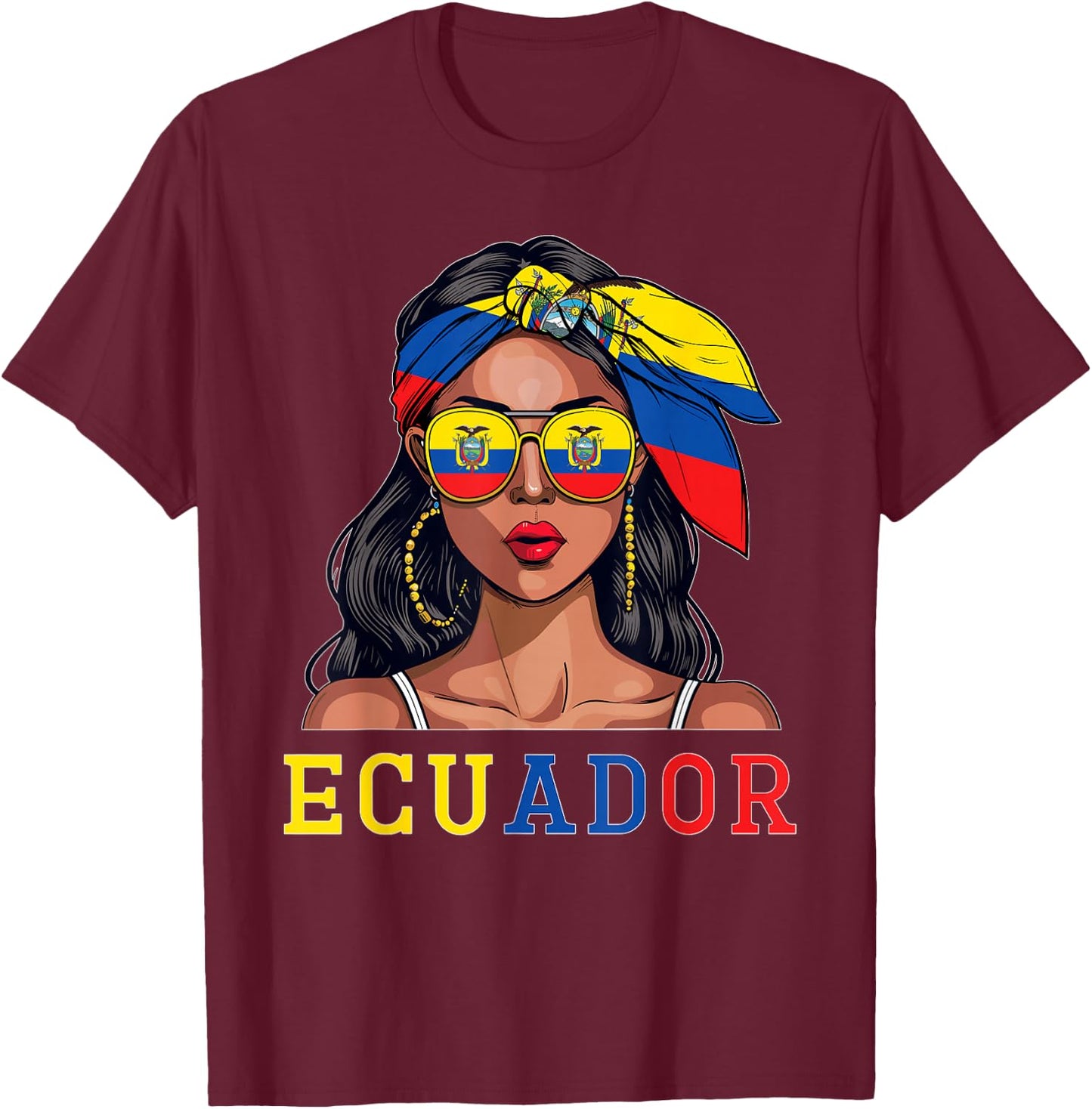 Ecuadorian Souvenirs Products Woman Flag Roots Ecuador T-Shirt - T-Shirt | Maroon
