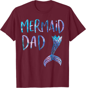 Mermaid Dad Tail Matching Mermaid Squad Birthday Party T-Shirt - T-Shirt | Maroon