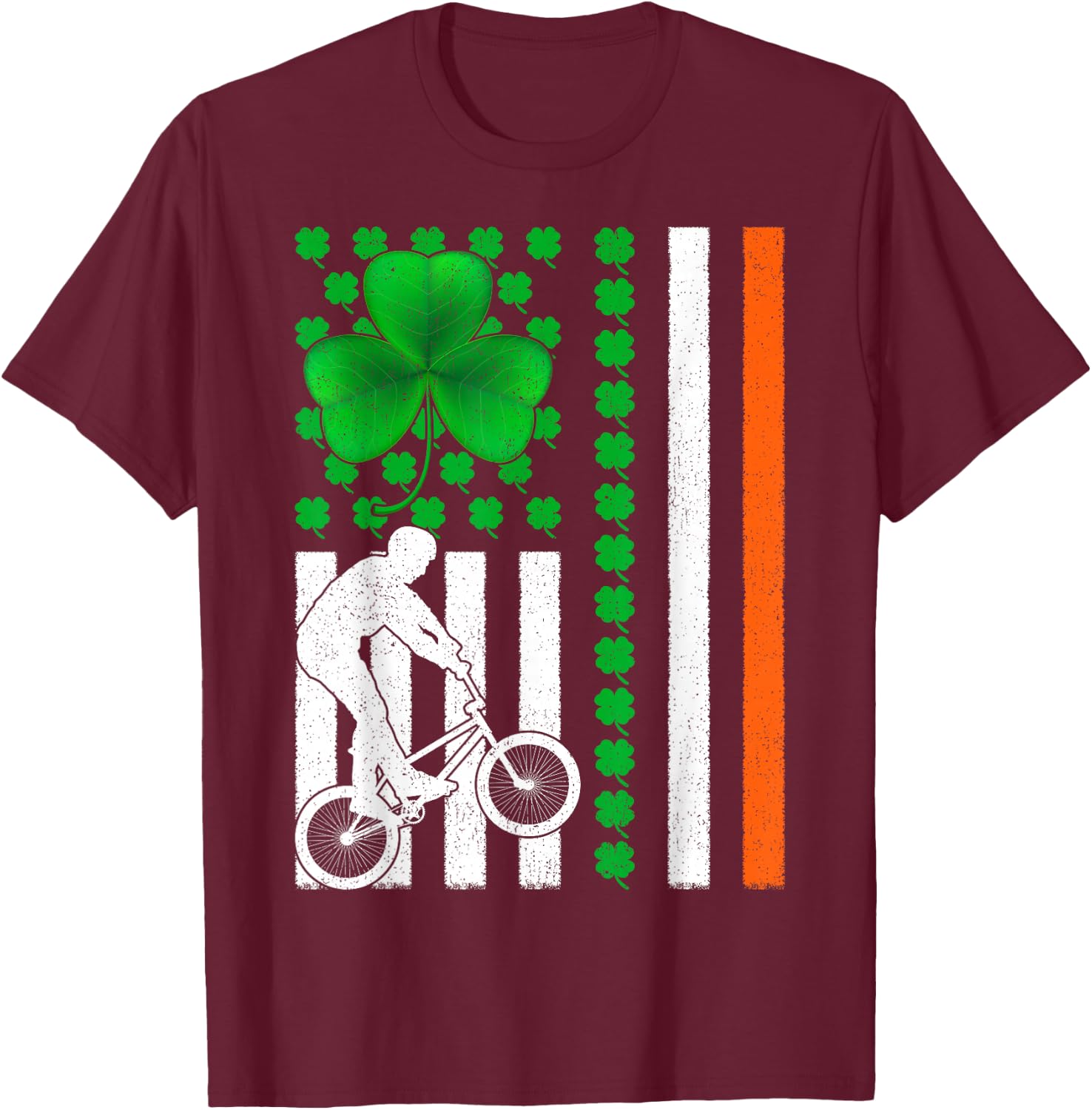 Shamrock Irish American Flag BMX Cycling St Patrick's Day Women Kids Men T-Shirt - T-Shirt | Maroon