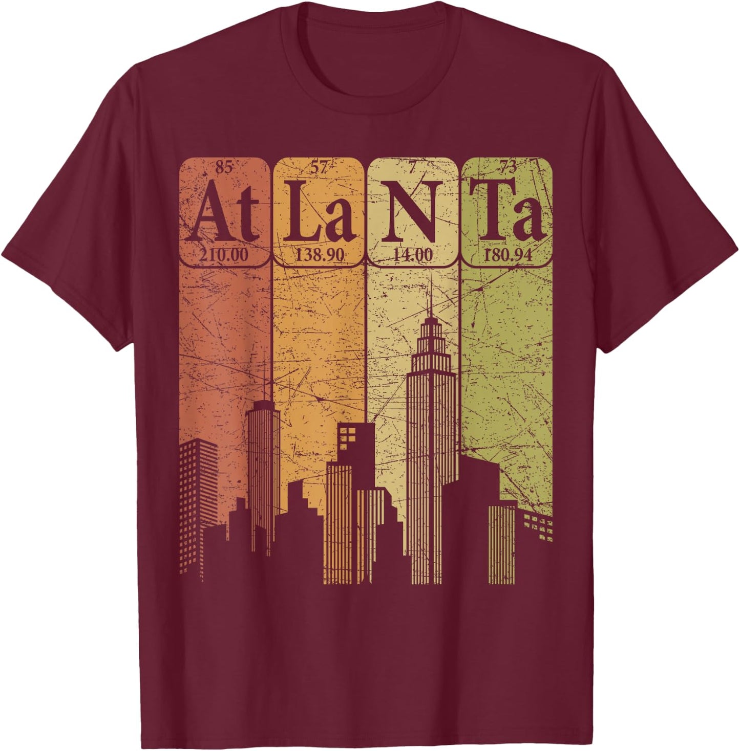 Atlanta Periodic Table Elements Atlanta Skyline Retro T-Shirt - T-Shirt | Maroon